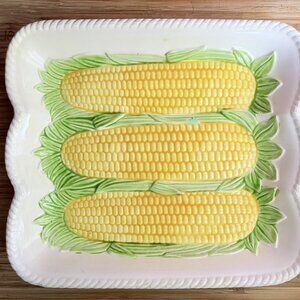 Vintage Platter Majolica Style Corn on the Cob Ceramic Platter